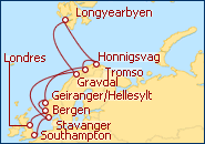 Ver el itinerario del Crucero Cabo Norte y Fiordos Noruegos 
