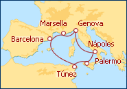 Ver el itinerario del Crucero Italia, Tunez, Espa�a, Francia