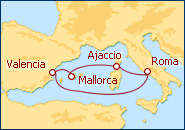 Ver el itinerario del Crucero Espa�a, Italia, C�rcega, Baleares