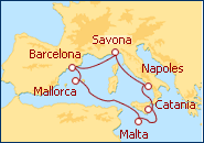 Ver el itinerario del Crucero Baleares, Malta, Italia