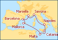 Ver el itinerario del Crucero Baleares, Malta, Italia