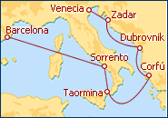 Ver el itinerario del Crucero Espa�a, Italia, Sicilia, Grecia
