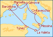 Ver el itinerario del Crucero Tunez, Malta, Italia, Francia