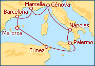 Ver el itinerario del Crucero Francia, Italia, T�nez, Islas Baleares