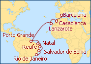 Ver el itinerario del Crucero Transatlantico de Rio de Janeiro a Barcelona