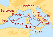 Ver el itinerario del Crucero De Barcelona a Roma I