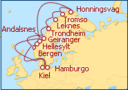 Ver el itinerario del Crucero Fiordos y Cabo Norte I