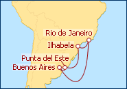 Ver el itinerario del Crucero Rio, Buenos Aires, Punta del este, Ilhabela