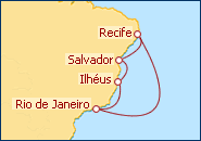 Ver el itinerario del Crucero Rio, Ilheus, Salvador, Recife, Rio