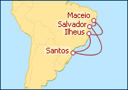 Ver el itinerario del Crucero Santos, Salvador, Maceio, Ilheus