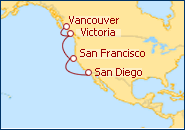 Ver el itinerario del Crucero Oeste do Estados Unidos e Canada desde San Diego  2012