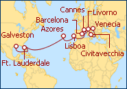 Ver el itinerario del Crucero Pasaje Veneciano Desde Venecia a Galveston  