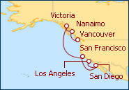 Ver el itinerario del Crucero Posicionamiento de Vancouver a Los Angeles 