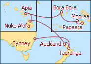 Itinerario Pac�fico Sur - Nueva Zelanda desde Sydney a Tahiti