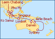 Itinerario Australia - Asia desde Sydney a Singapur 2013