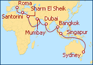 Itinerario Mediterr�neo, Asia y Australia: De Roma a Sydney 
