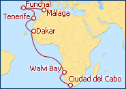 Ver el itinerario del Crucero de Sudafrica a Portugal