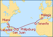 Ver el itinerario del Crucero de Miami a M�laga