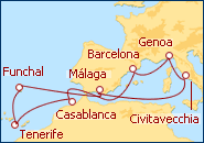 Ver el itinerario del Crucero Espa�a, Italia, Marruecos, Portugal