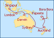 Ver el itinerario del Crucero Aventura por el Pacifico Sur: de Singapur a Tahiti
