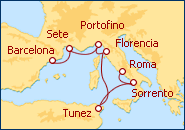 Ver el itinerario del Crucero Mediterraneo desde Barcelona a Roma
