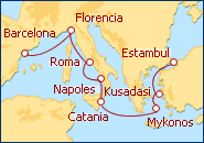 Ver el itinerario del Crucero de  Estambul  a Barcelona