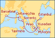 Ver el itinerario del Crucero De Estambul a Barcelona