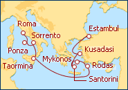 Ver el itinerario del Crucero De Roma a Estambul 