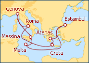 Ver el itinerario del Crucero Italia,Grecia,Turquia
