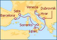 Ver el itinerario del Crucero De Barcelona a Venecia