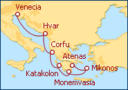 Ver el itinerario del Crucero Italia, Croacia y Grecia
