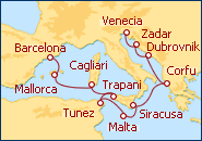 Ver el itinerario del Crucero Italia, Croacia, Malta y Tunez