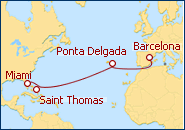 Itinerario Transatl�ntico desde Barcelona a Miami 
