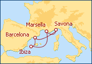 Ver el itinerario del Crucero Baleares, Francia, Italia