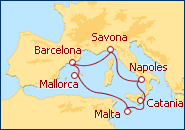 Ver el itinerario del Crucero Baleares, Malta, Italia