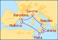 Ver el itinerario del Crucero Baleares, Malta, Italia