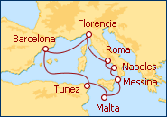 Ver el itinerario del Crucero Italia, Malta, Tunez