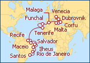 Ver el itinerario del Crucero Brasil, Canarias, Portugal, Malta, Grecia, Croacia 2013