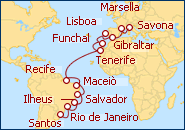 Ver el itinerario del Crucero Francia, Madeira, Espa�a, Brasil