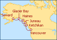 Ver el itinerario del Crucero Glaciar Bay y Pasaje Interior