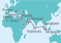 Itinerario del Crucero De Singapur a Palma de Mallorca - AIDA