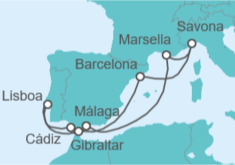 Itinerario del Crucero España, Gibraltar, Portugal, Francia - Costa Cruceros