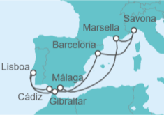 Itinerario del Crucero Francia, Italia, España, Gibraltar, Portugal - Costa Cruceros
