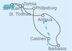 Itinerario del Crucero Islas Vírgenes - Reino Unido, Antigua Y Barbuda, Barbados, Santa Lucía, Saint Maarten, Islas Vírg... - NCL Norwegian Cruise Line