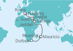 Itinerario del Crucero Desde Durban (Sudáfrica) a Civitavecchia (Roma) - MSC Cruceros