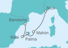 Itinerario del Crucero Las islas Baleares, sol mediterráneo y destinos de ensueño El sorprendente archipiélago balear y Bar - CroisiMer