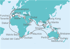 Itinerario del Crucero Vuelta al mundo  - Cunard