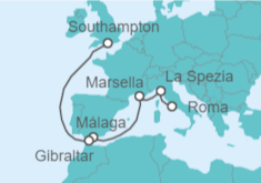 Itinerario del Crucero Italia, Francia, España, Gibraltar - Cunard