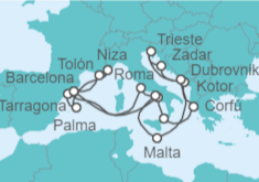Itinerario del Crucero Mediterráneo y Adriático al completo - Cunard