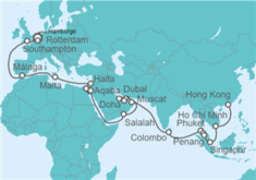 Itinerario del Crucero De Hamburgo a Hong Kong - Cunard